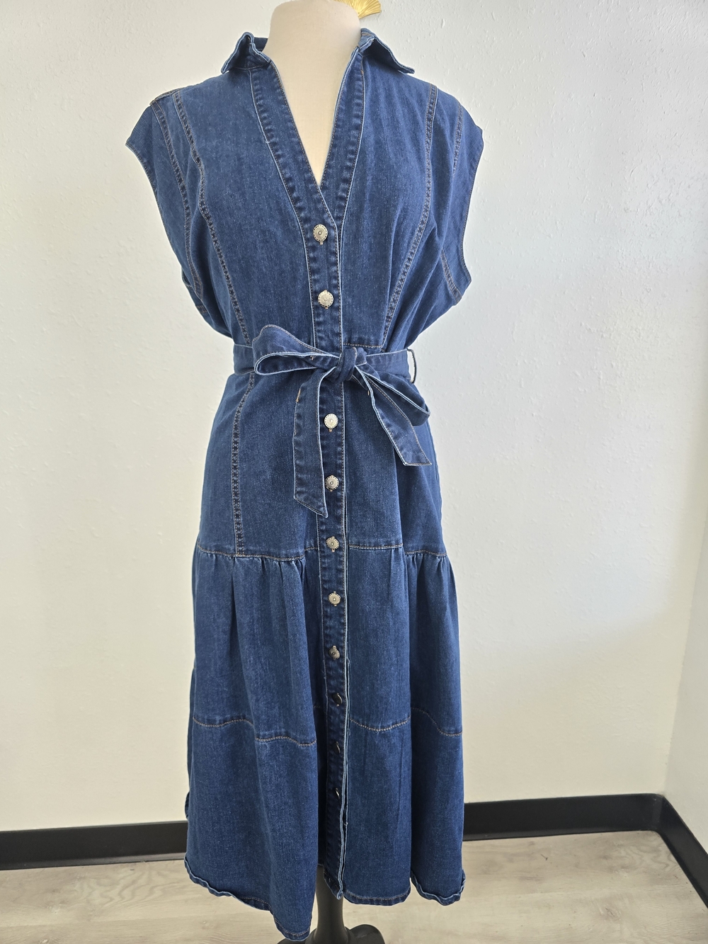 Lucky & Blessed XL Denim Western Button Front Tiered Midi Dress